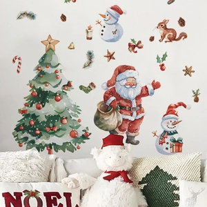 Stickers muraux de Noël avec Père Noël et bonhomme de neige pour déco de salon festive