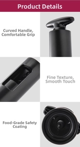 Detail of ergonomic curved handle and food-grade coating on black wine opener