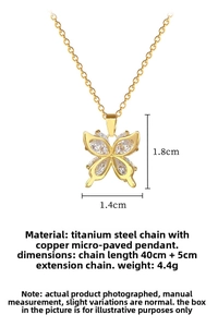 Detailed size specifications for zircon butterfly pendant necklace in titanium steel