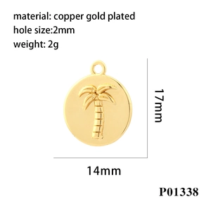 Macro detail of a copper gold plated palm tree charm with 17mm x 14mm size specs