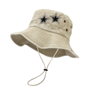 Chapeau de soleil femme à large bord avec étoiles en strass et cordon réglable