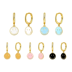 Smile Face Hoop Earrings Enamel Copper 18K Gold Plated With 925 Sterling Silver Earring Post Cute INS Style Colorful