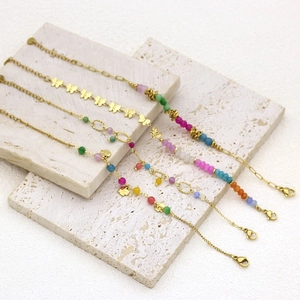 Colorful natural stone butterfly bracelet with gold titanium steel chain for women
