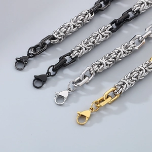 Bracelets byzantins en noir, argent et or 18 carats avec fermoirs mousquetons
