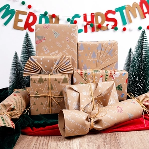 Christmas Gift Wrapping Paper Double Sided Vintage Kraft Paper For DIY Holiday Presents Santa Snowflake Patterns