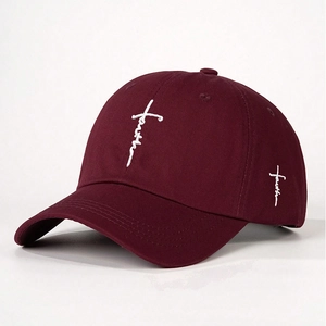 Classic burgundy cotton baseball cap featuring white faith cross embroidery on front