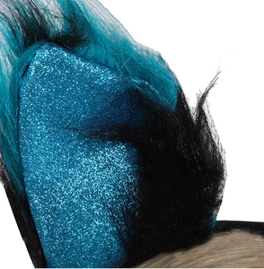 Close-up of glitter sequins and faux fur texture on blue animal ears headband