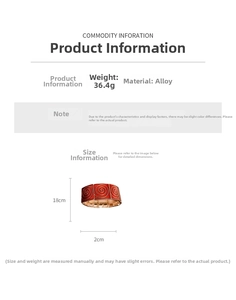 Size chart showing 18cm vintage alloy square link bracelet with red enamel details