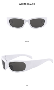 Front and side view of sporty white Y2K sunglasses with dark lenses for outdoor cycling