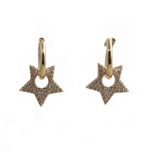 Elegant gold star earrings with micro-paved cubic zirconia crystals on white background