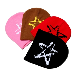 Star Jacquard Knitted Beanie Hat Acrylic Warm Distressed Streetwear Y2K Hip Hop Cap For Men Women
