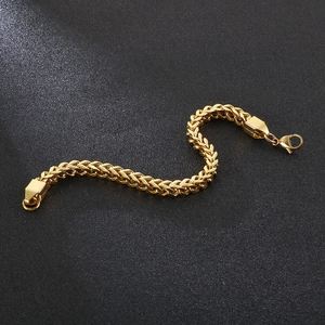 Golden stainless steel dragon bone chain bracelet with vintage weave design for men and women