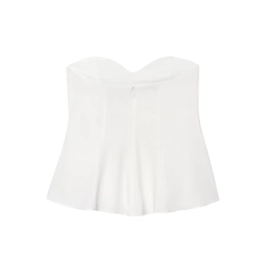 Sleeveless white linen blend strapless corset top with back zipper and slim fit waist