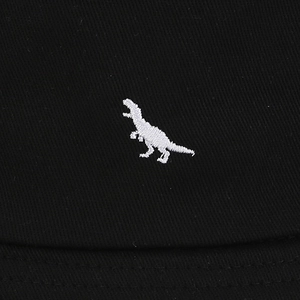 Black cotton bucket hat with detailed white T-Rex dinosaur embroidery for men and women