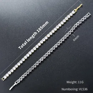 Silver and gold tennis bracelets with 6mm claw-set cubic zirconia stones, 185mm length