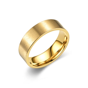Gold 6mm matte brushed titanium steel band ring with polished inner surface for men and women