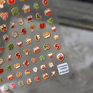 3D relief Christmas gingerbread man and star nail art stickers with embossed textures