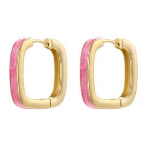 Chic gold-toned square hoop earrings featuring pink enamel finish for women