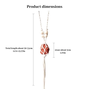 Handmade woven net bag with raw red jasper natural stone pendant for car or bag