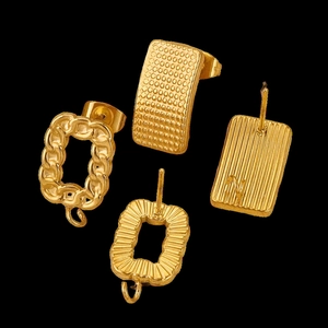 Detailed view of four gold-plated stainless steel textured earring base findings