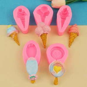 Detail view of pink silicone molds for making creative ice cream cone and lollipop shapes