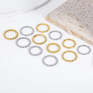 Minimalist 18K gold plated bamboo and twisted rope stainless steel rings set