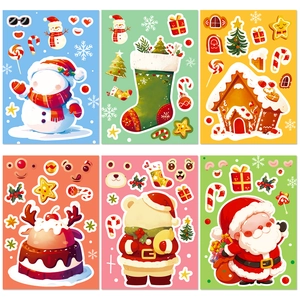 Set of 6 Christmas DIY cartoon stickers featuring Santa, snowman, and reindeer designs