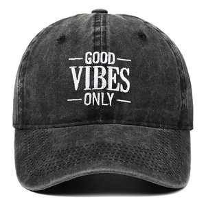 Vintage Baseballkappe Gewaschene Baumwolle Bestickt Good Vibes Only Distressed Sonnenschutz Verstellbar Für Herren Damen