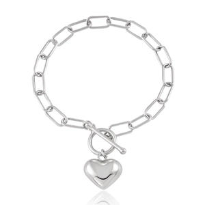925 Sterling Silver Heart Pendant Bracelet For Women Minimalist Paperclip Chain Toggle Clasp Fashion High Polish Jewelry Gift