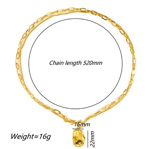 Double-layered gold chain necklace with irregular pendants and T-bar toggle clasp