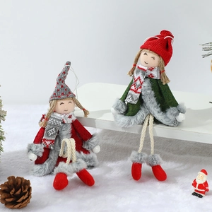 Charming long-legged angel girl plush ornaments in red and green for Christmas trees