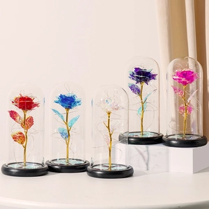 Eternal rose in glass dome with LED lights in five vibrant colors for gift decor