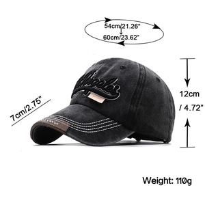 Detail view of washed cotton fabric and high-quality 3D embroidery on retro baseball cap