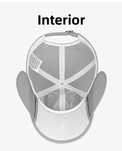 Internal detail of breathable mesh lining and adjustable buckle on sun protection cap