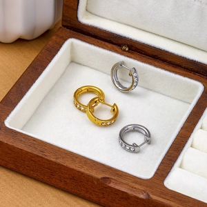 Classic silver and gold stainless steel hoop earrings with sparkling cubic zirconia stones