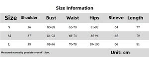 Detailed size chart with measurements for the sexy slim fit long sleeve knit dress
