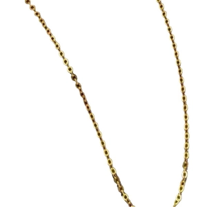 Minimalist adjustable gold chain necklace with a classic link design on a white background