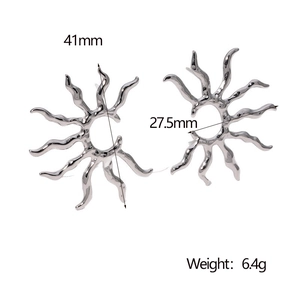 Detailed size specifications of sunburst earrings showing 41mm outer diameter and weight