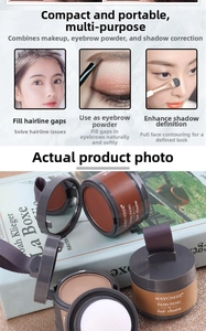 Detailed view of hair shadow powder with built-in mirror and puff for hairline contouring