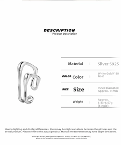 Detailed view of S925 silver irregular wave ear cuff in white gold and 18K gold finishes