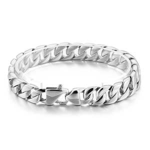 Bracelet gourmette 12mm en acier inoxydable argenté pour homme disposé en forme de cercle