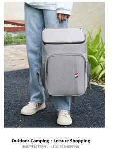 Sac à dos isotherme gris pour pique-nique avec compartiment principal et poches filet