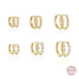 Huggie Hoop Earrings 925 Sterling Silver For Women With Cubic Zirconia Pave Round Marquise Gold Plated Geometric Jewelry