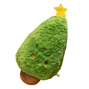 Plush Christmas tree pillow with yellow glitter star and cute embroidered face