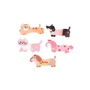 Set of 5 colorful cartoon cat and dog acrylic hair clips for kids hair styling