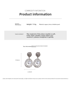 Detailed dimension guide for vintage pearl drop earrings with zircon floral accents