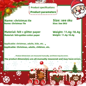 Christmas tie details with felt and glitter material specs for adults and children