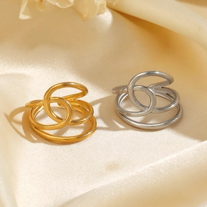 Bagues minimalistes multicouches en acier inoxydable plaqué or 18K sur soie