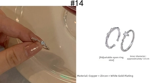 Adjustable copper rings set with bamboo texture and heart-shaped zircon in white gold plating