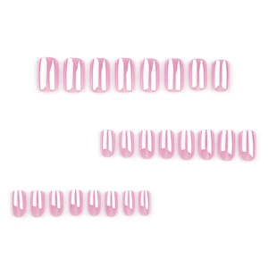 Glossy jelly pink short square fake nails set with translucent peach finish 24pcs